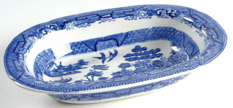 Willow Blue (Birds, Diamond Stamp) 8" Oval Vegetable Bowl by Ridgway (Ridgways)-1