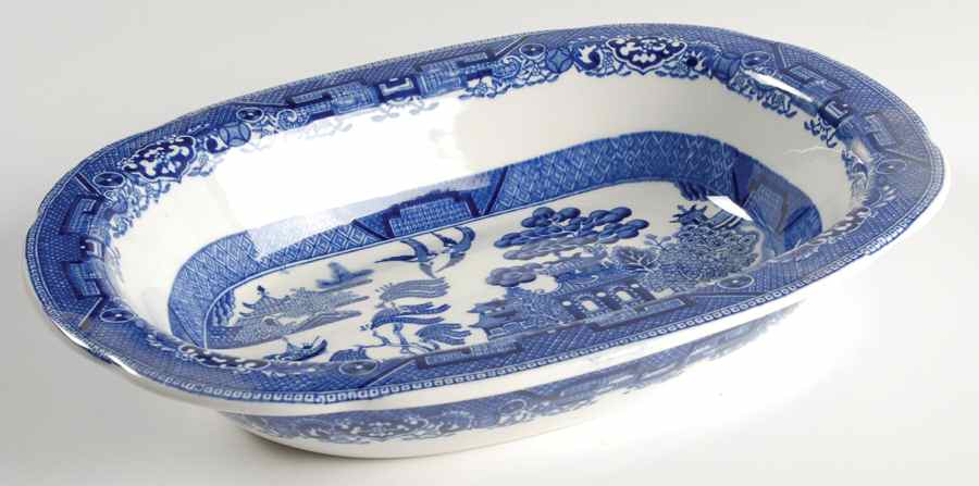 Willow Blue (Birds, Diamond Stamp) 10" Oval Vegetable Bowl by Ridgway (Ridgways)-1