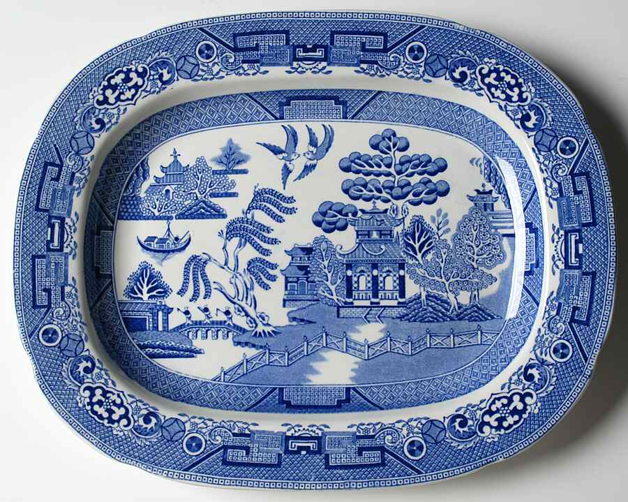 Willow Blue (Birds, Diamond Stamp) 11" Oval Serving Platter by Ridgway (Ridgways)-1