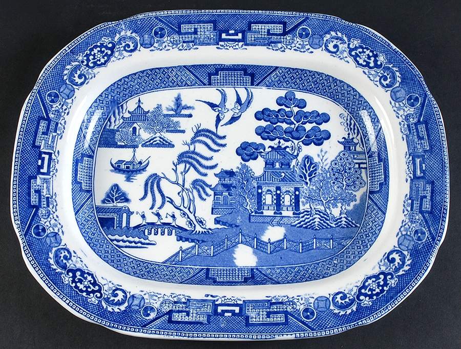 Willow Blue (Birds, Diamond Stamp) 14" Oval Serving Platter by Ridgway (Ridgways)-1