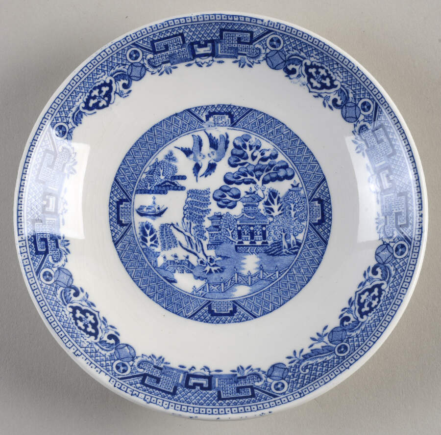 Willow Blue (Newer, Pagoda Backstamp) Saucer for Oversized Cup by Ridgway (Ridgways)-1