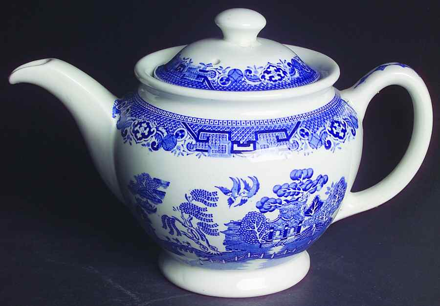 Willow Blue (Newer, Pagoda Backstamp) Teapot & Lid by Ridgway (Ridgways)-1