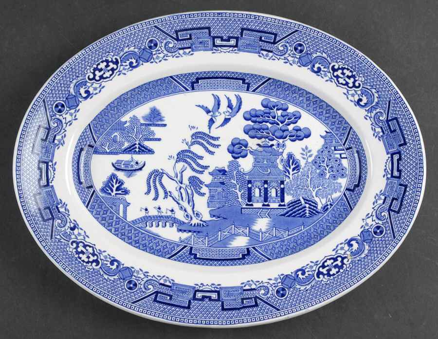 Willow Blue (Newer, Pagoda Backstamp) 11" Oval Serving Platter by Ridgway (Ridgways)-1