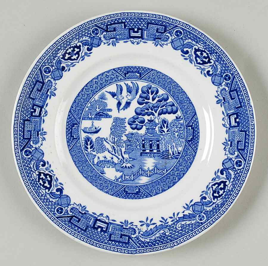 Willow Blue (Newer, Pagoda Backstamp) Bread & Butter Plate by Ridgway (Ridgways)-1
