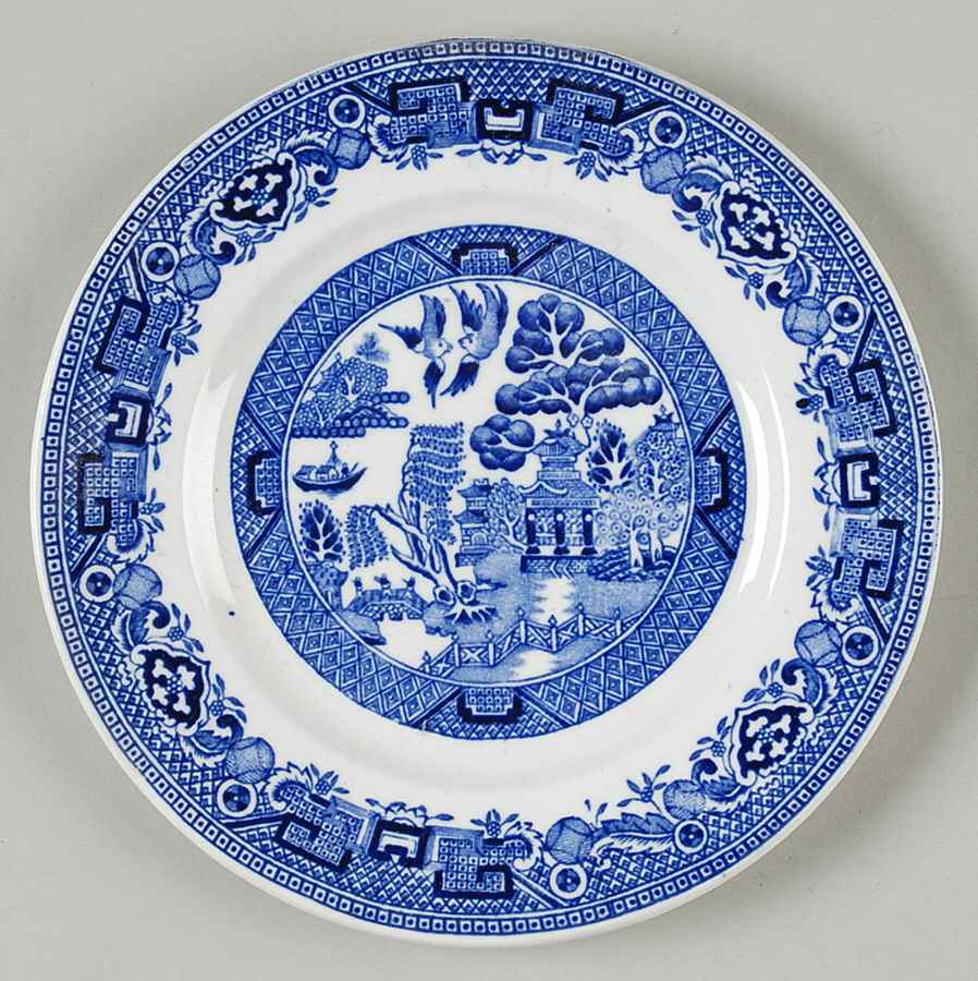 Willow Blue (Newer, Pagoda Backstamp) Bread & Butter Plate by Ridgway (Ridgways)-1