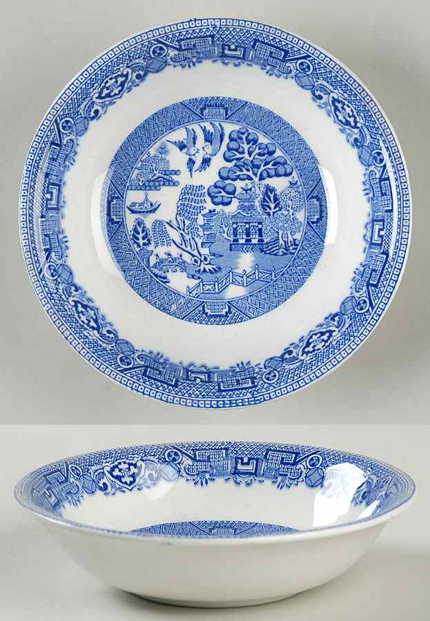 Willow Blue (Newer, Pagoda Backstamp) Fruit/Dessert (Sauce) Bowl by Ridgway (Ridgways)-1