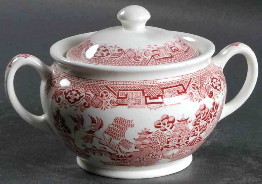 Willow Pink Sugar Bowl & Lid by Ridgway (Ridgways)-1