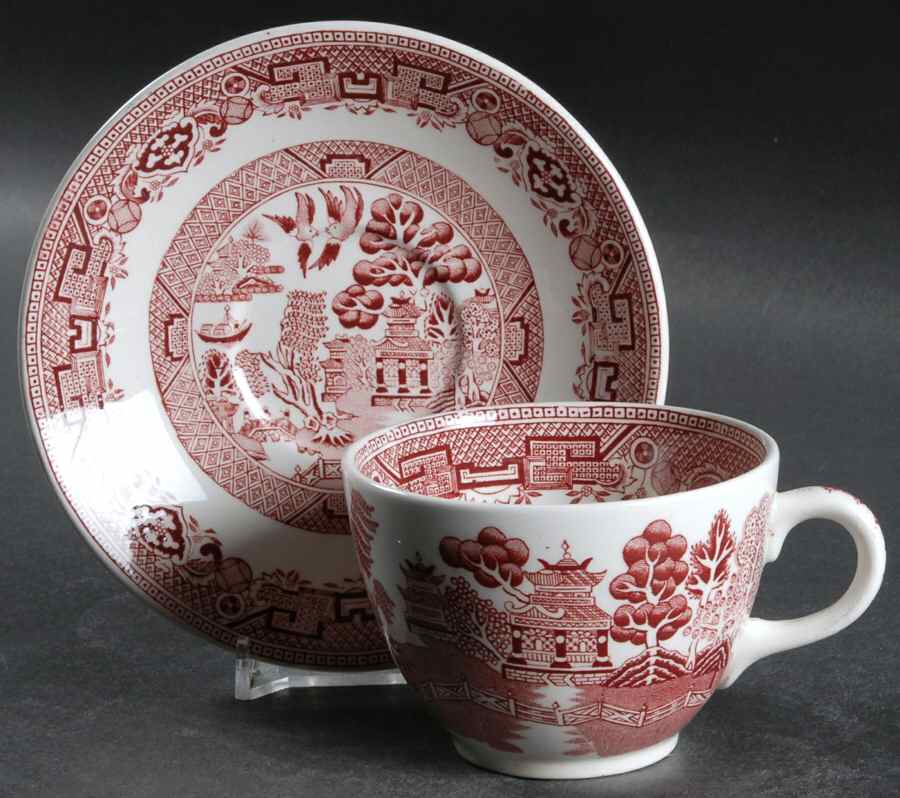 Willow Pink Flat Cup & Saucer Set by Ridgway (Ridgways)-1