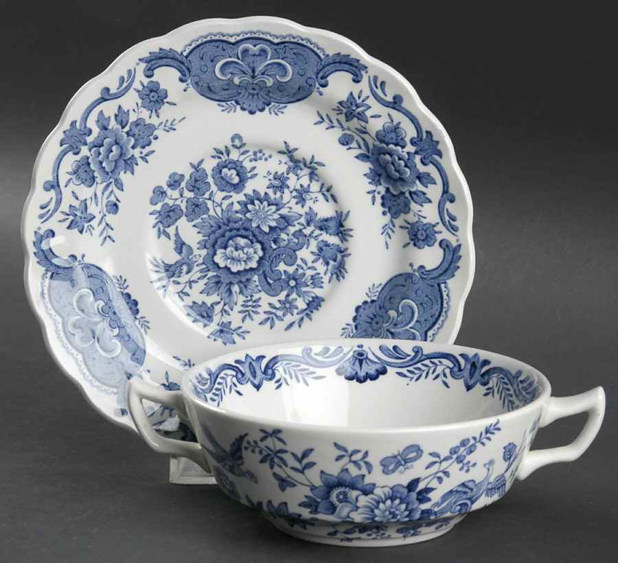 Windsor Blue Flat Cream Soup Bowl & Saucer Set by Ridgway (Ridgways)-1