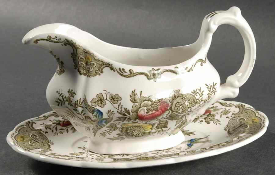 Windsor Green Multicolor Gravy Boat & Underplate by Ridgway (Ridgways)-1