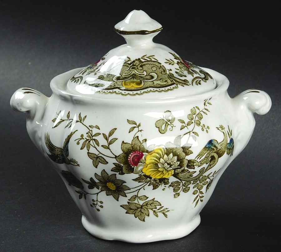 Windsor Green Multicolor Sugar Bowl & Lid by Ridgway (Ridgways)-1