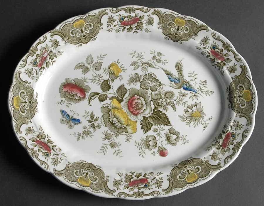 Windsor Green Multicolor 13" Oval Serving Platter by Ridgway (Ridgways)-1