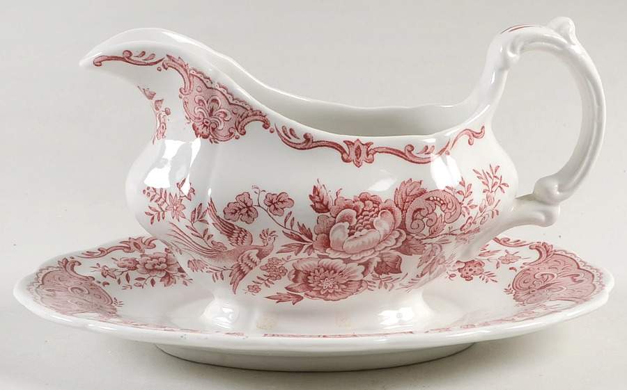 Windsor Pink Gravy Boat with Attached Underplate by Ridgway (Ridgways)-1