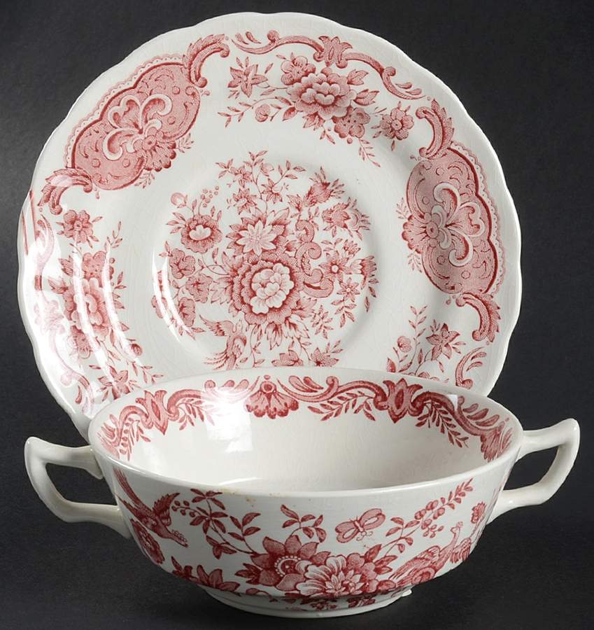 Windsor Pink Flat Cream Soup Bowl & Saucer Set by Ridgway (Ridgways)-1