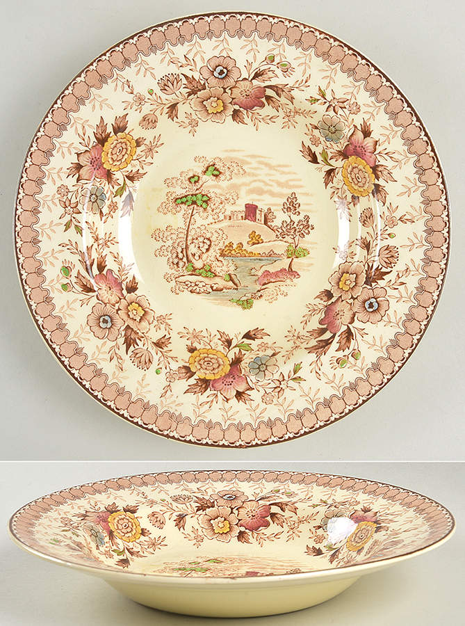 Woodland Brown (Cream Background) Large Rim Soup Bowl by Ridgway (Ridgways)-1