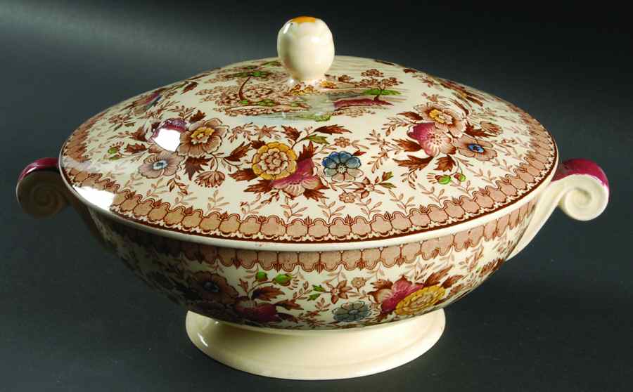 Woodland Brown (Cream Background) Round Covered Vegetable by Ridgway (Ridgways)-1