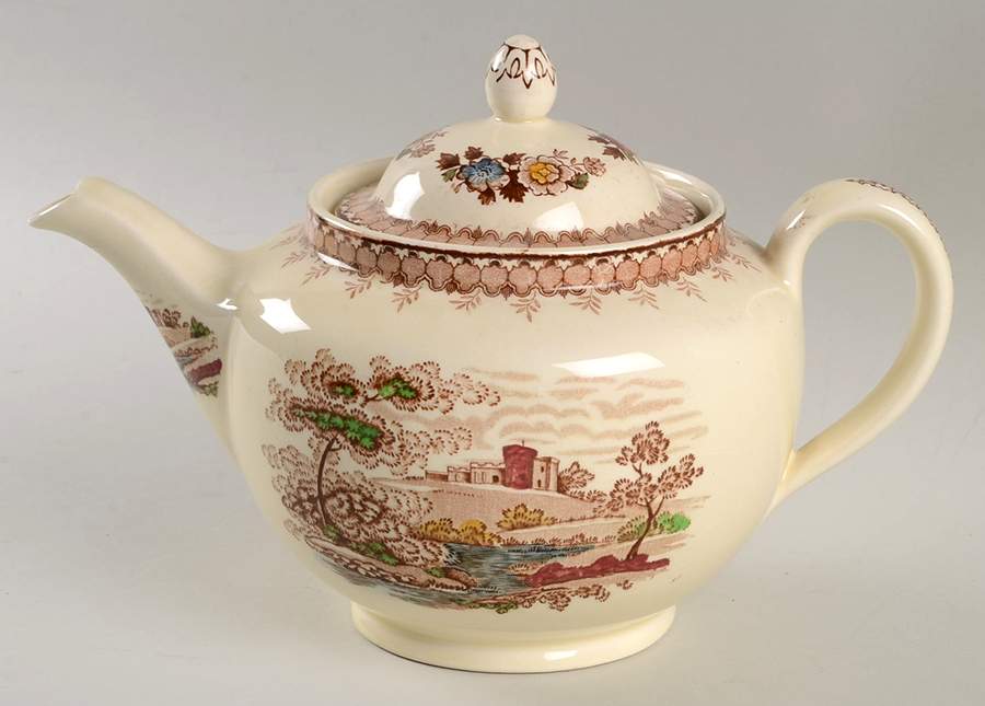 Woodland Brown (Cream Background) Teapot & Lid by Ridgway (Ridgways)-1
