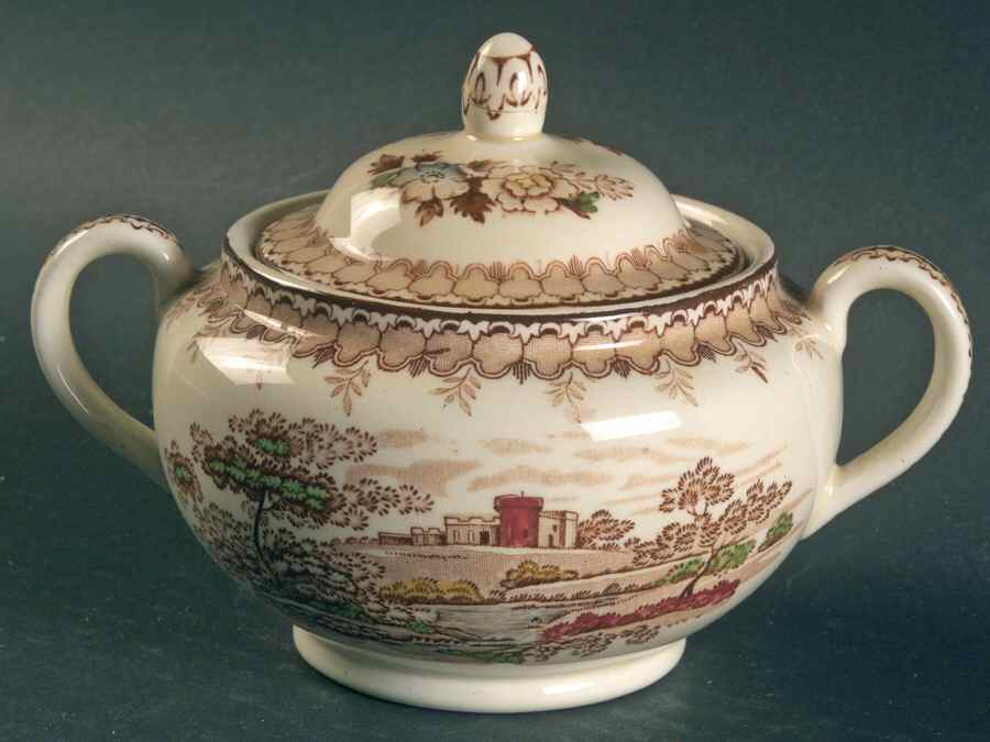 Woodland Brown (Cream Background) Sugar Bowl & Lid by Ridgway (Ridgways)-1