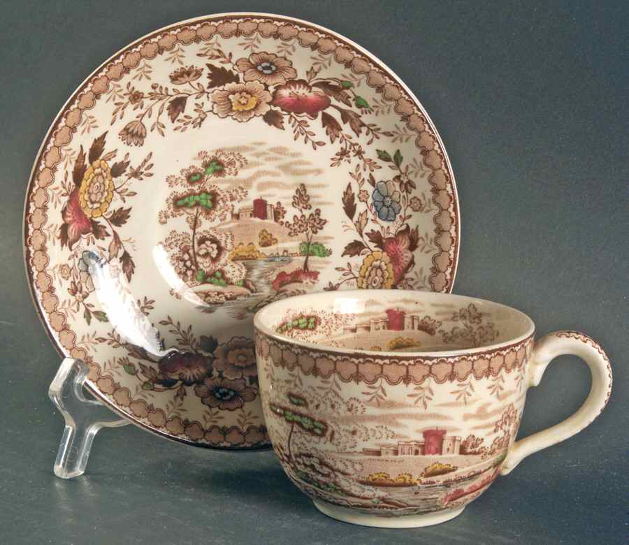 Woodland Brown (Cream Background) Flat Cup & Saucer Set by Ridgway (Ridgways)-1