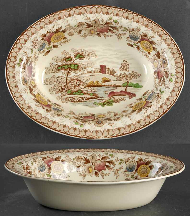 Woodland Brown (Cream Background) 8" Oval Vegetable Bowl by Ridgway (Ridgways)-1