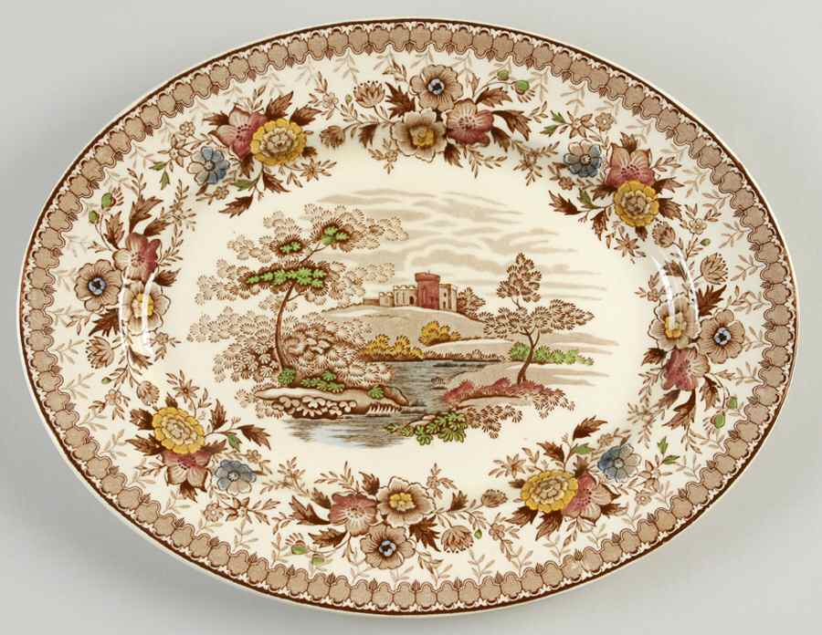Woodland Brown (Cream Background) 12" Oval Serving Platter by Ridgway (Ridgways)-1