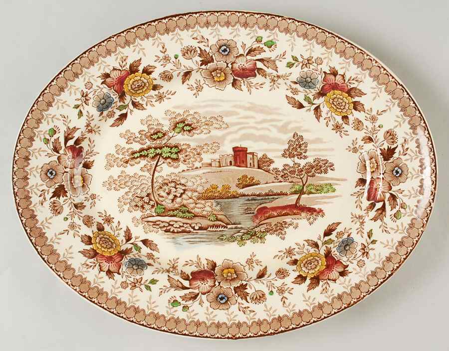 Woodland Brown (Cream Background) 14" Oval Serving Platter by Ridgway (Ridgways)-1