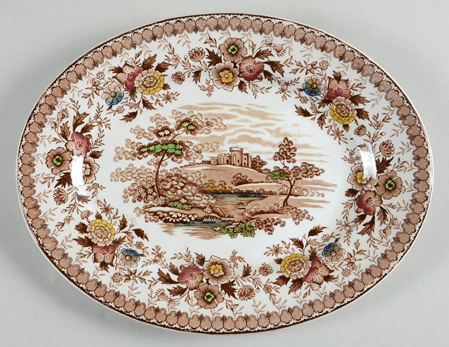 Woodland Brown (White Background) 12" Oval Serving Platter by Ridgway (Ridgways)-1