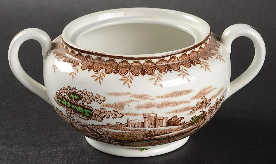 Woodland Brown (White Background) Sugar Bowl No Lid by Ridgway (Ridgways)-1