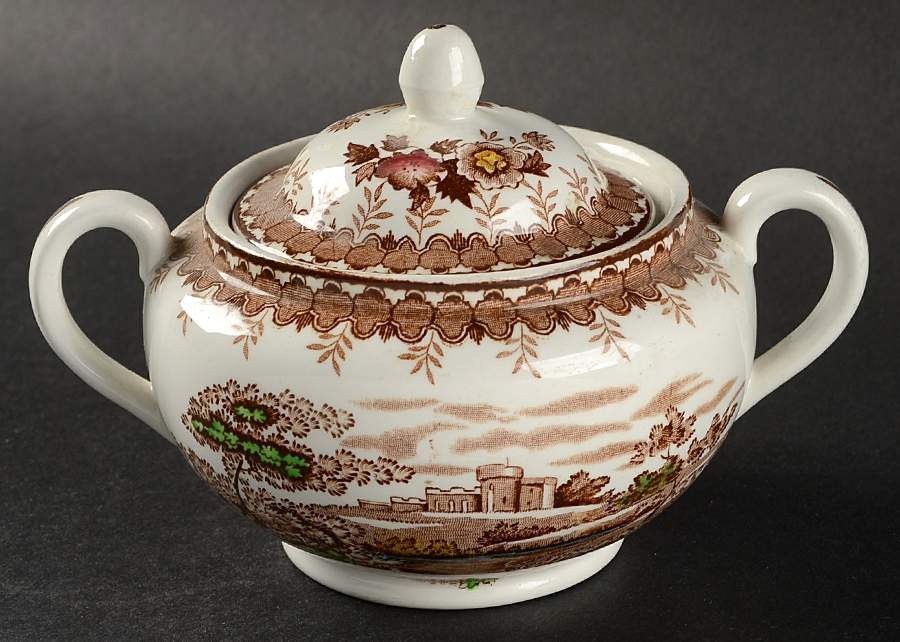 Woodland Brown (White Background) Sugar Bowl & Lid by Ridgway (Ridgways)-1