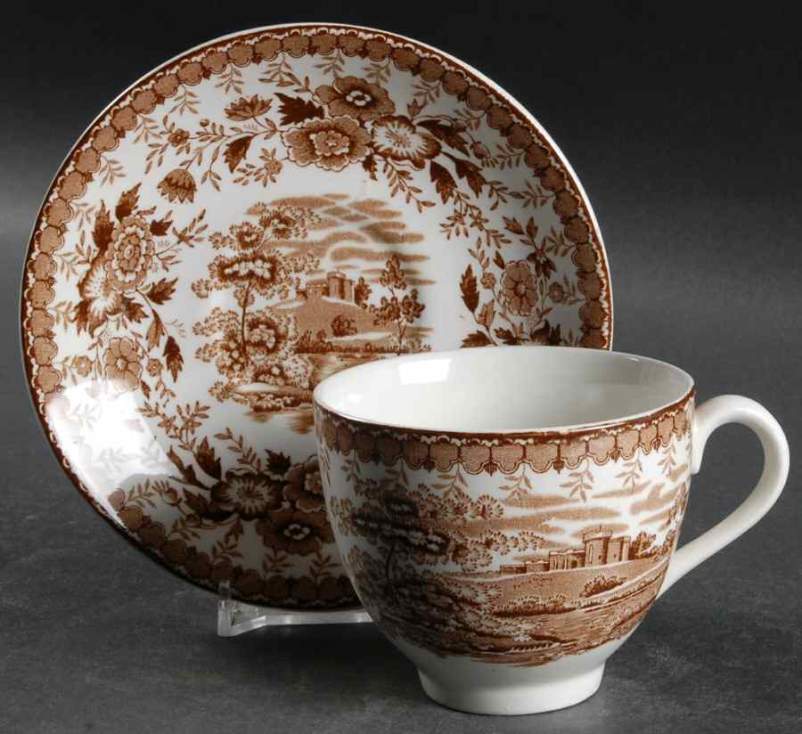 Woodland Brown Footed Cup & Saucer Set by Ridgway (Ridgways)-1