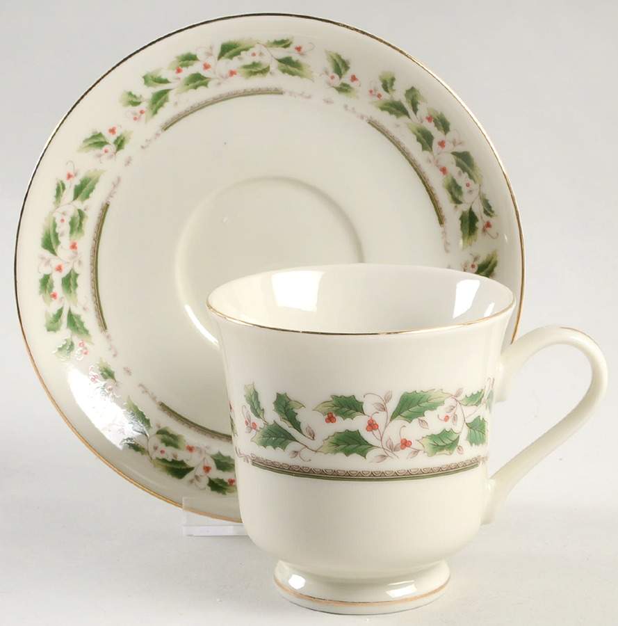 Holly Holiday Footed Cup & Saucer Set by Royal Limited-1