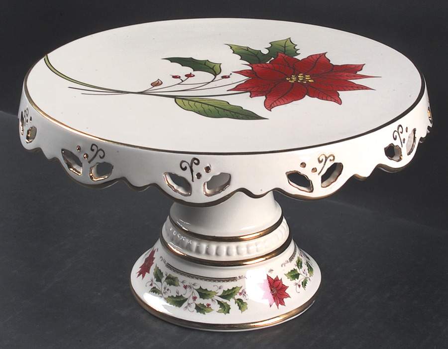 Holly Holiday 10" Diameter Pierced Cake Stand by Royal Limited-1