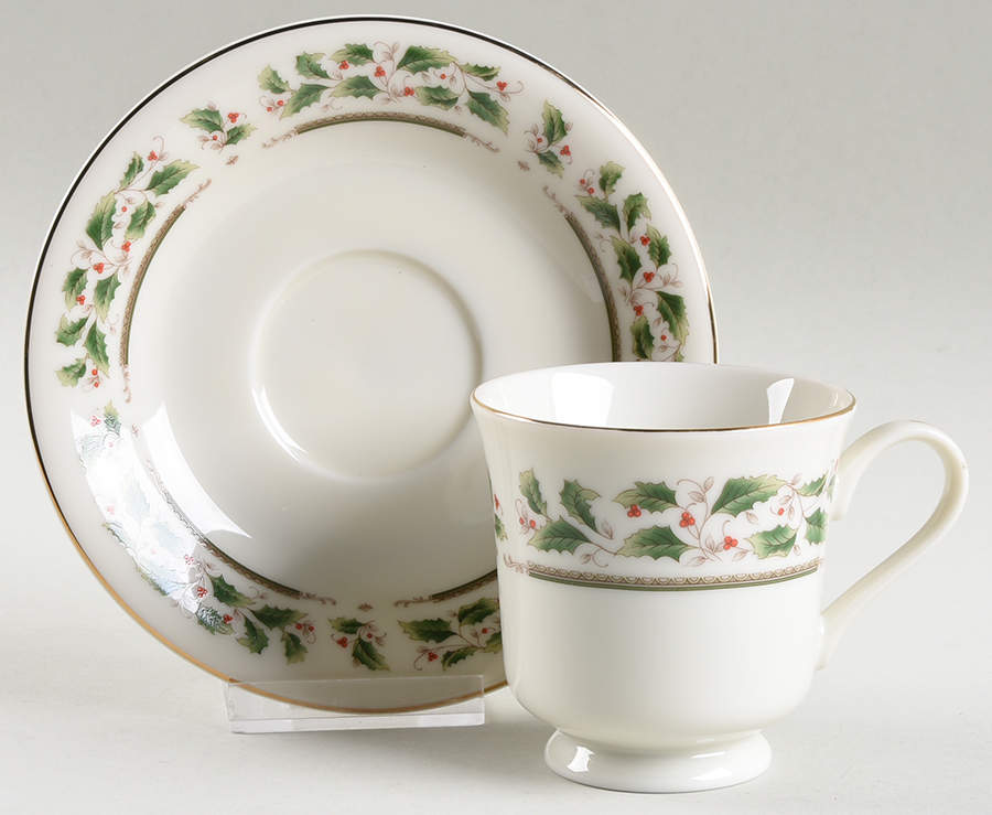 Holly Holiday Footed Cup & Saucer Set by Royal Limited-1