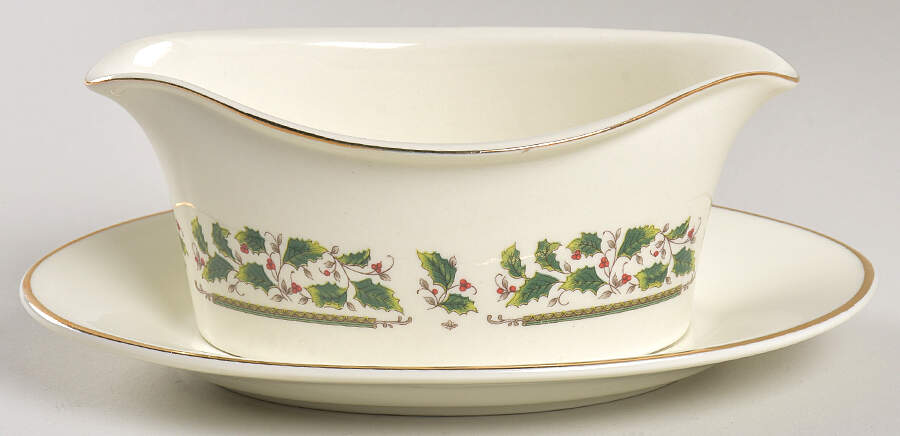 Holly Holiday Gravy Boat & Underplate by Royal Limited-1