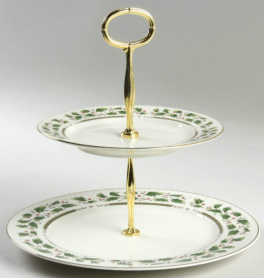 Holly Holiday 6 5/8"-10"  2 Tiered Serving Tray (Dp, Sp) HC by Royal Limited-1