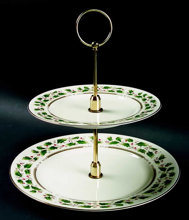 Holly Holiday 2 Tiered Serving Tray (Dinner & Salad Plate) by Royal Limited-1