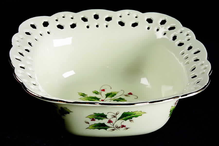 Holly Holiday 7'' Pierced Square Bowl by Royal Limited-1