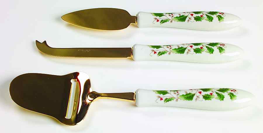 Holly Holiday (3 Piece) Cheese Set (Server, Plane, and Pick) by Royal Limited-1