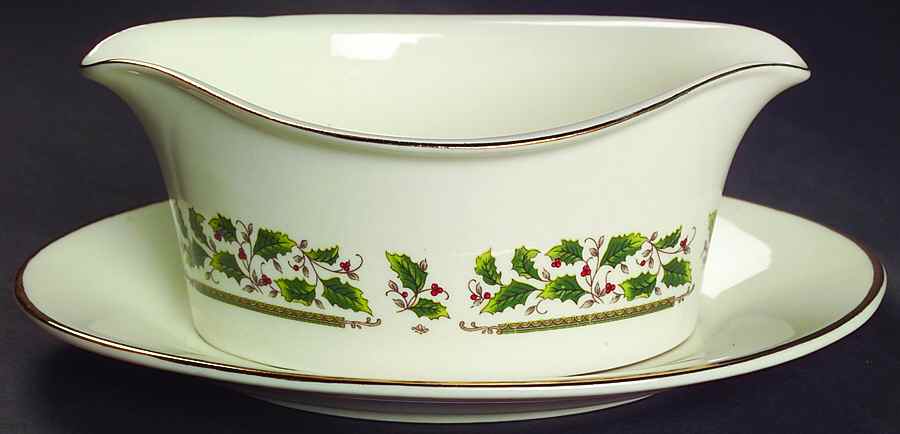 Holly Holiday Gravy Boat & Underplate by Royal Limited-1