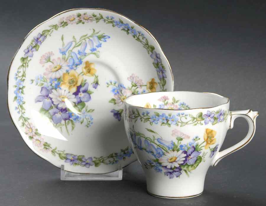 Garland (Smooth Gold Trim) Flat Cup & Saucer Set by Roslyn (England)-1