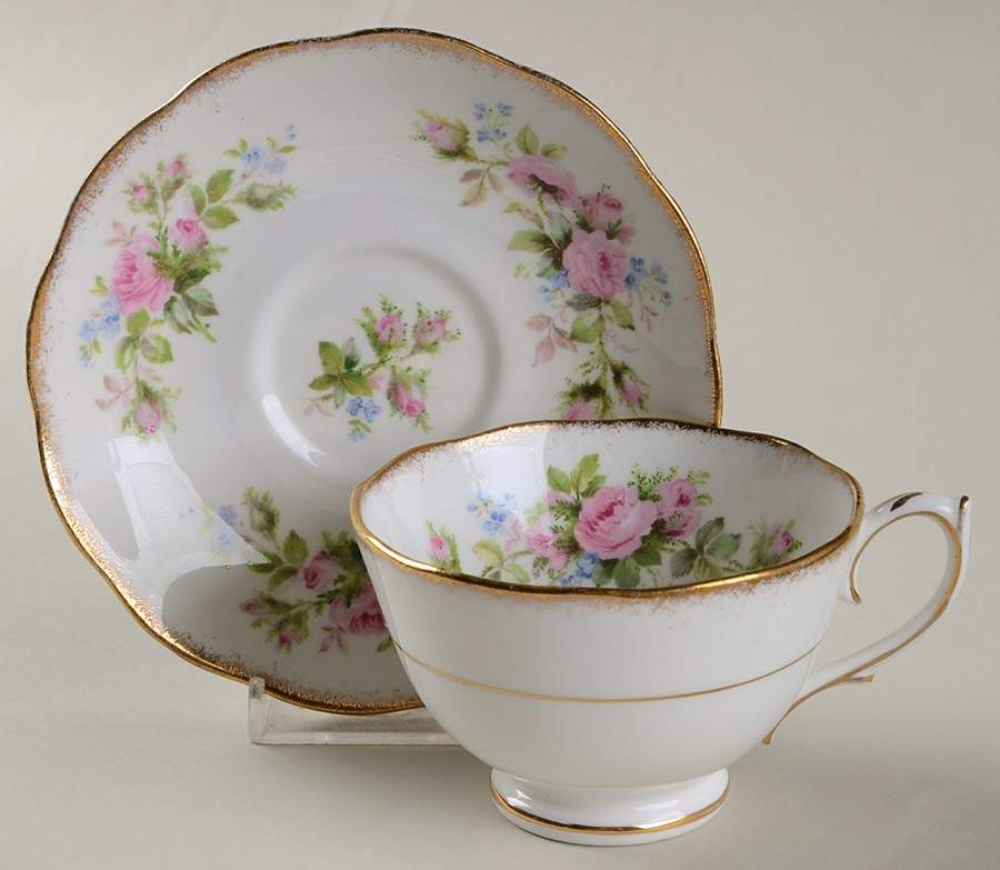 Moss Rose Footed Cup & Saucer Set by Roslyn (England)-1