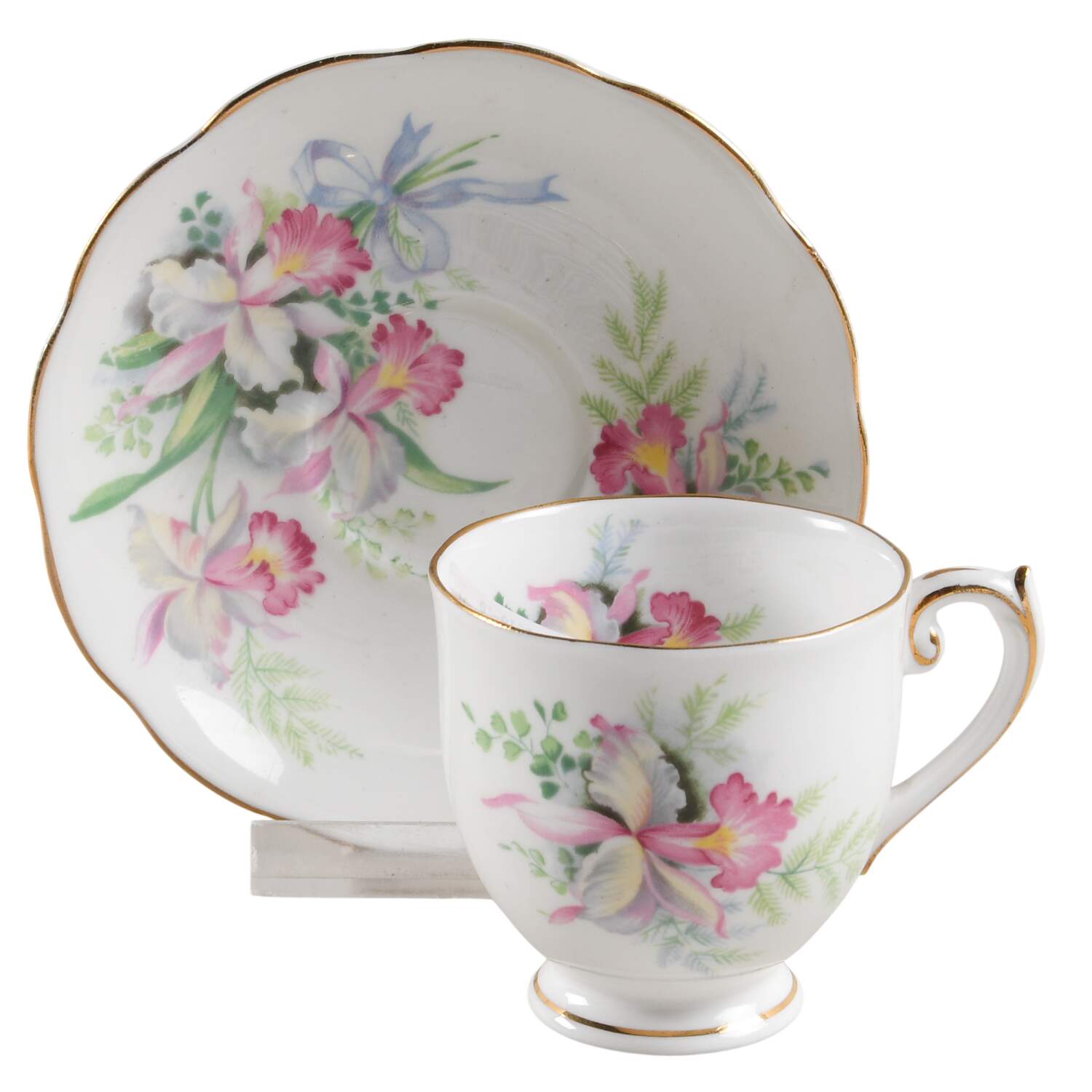 Sweet Romance Flat Demitasse Cup & Saucer Set by Roslyn (England)-1