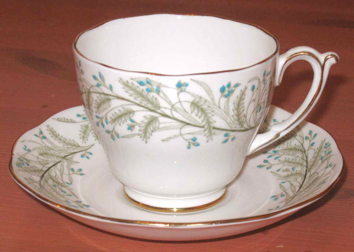 Whispering Grass Aqua Footed Cup & Saucer Set by Roslyn (England)-1