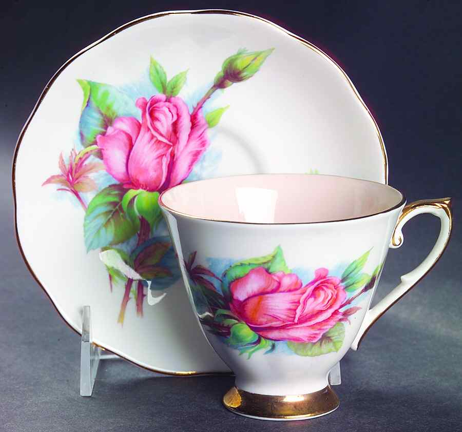 Wheatcroft Roses (England) Footed Cup & Saucer Set by Roslyn (England)-1