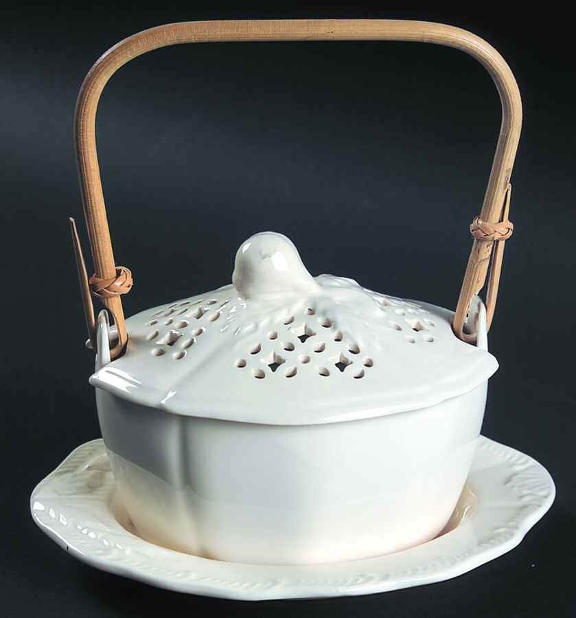 Classics Pierced Round Covered Butter with Underplate by Royal Creamware-1