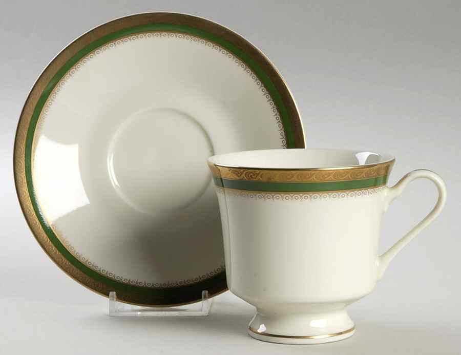 Buckingham Green and Gold Footed Cup & Saucer Set by Ranmaru-1