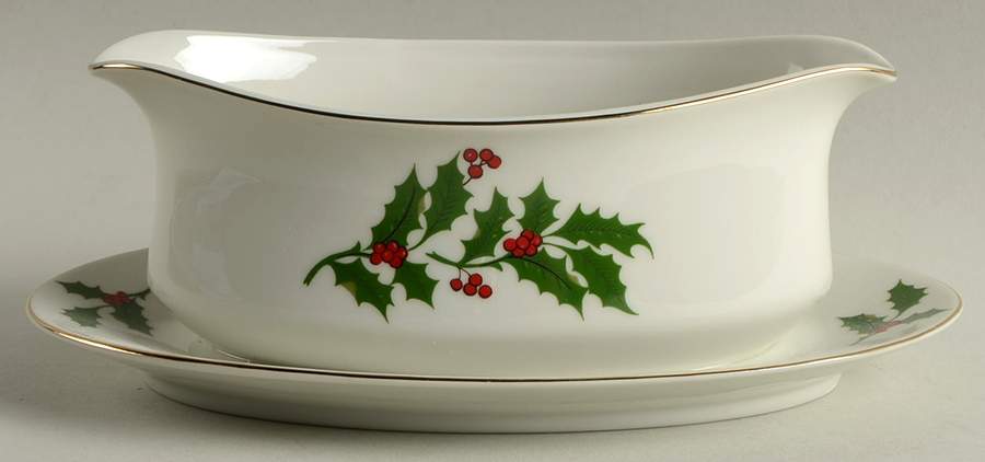 Ivory Holly Gravy Boat with Attached Underplate by Ranmaru-1