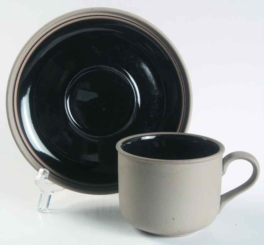 Potter's Choice Black Gray Flat Cup & Saucer Set by Ranmaru-1