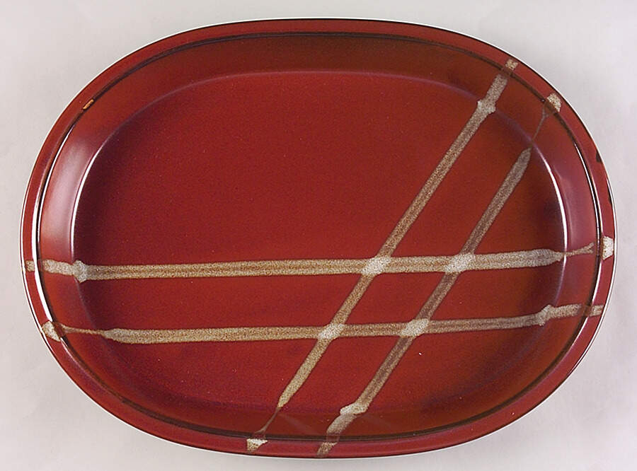 Potter's Choice Rust (Brown Stripe) 14" Oval Serving Platter by Ranmaru-1