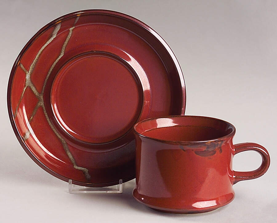 Potter's Choice Rust (Brown Stripe) Flat Cup & Saucer Set by Ranmaru-1